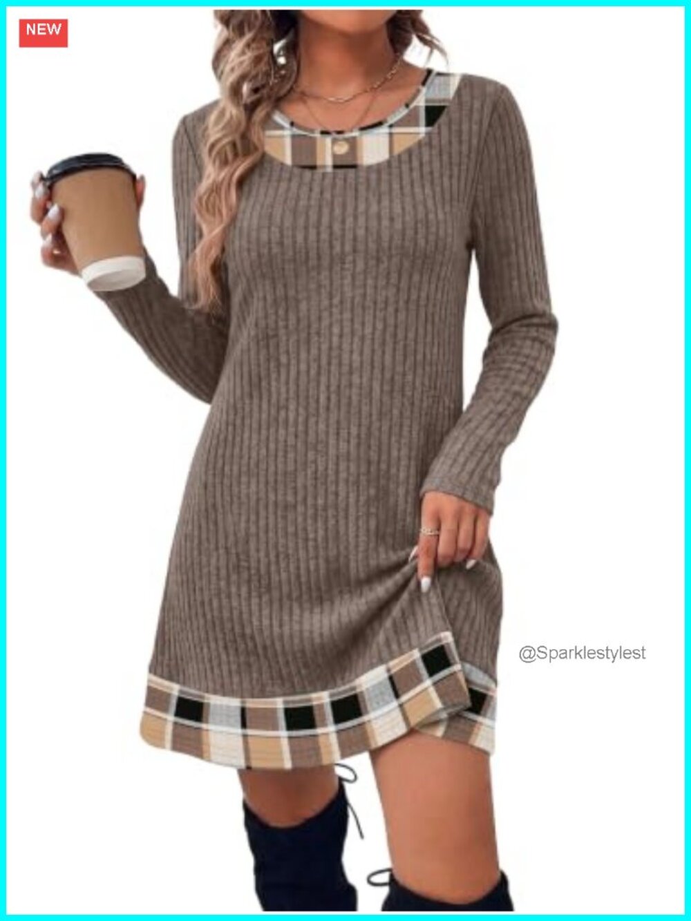 OFEEFAN Women's Long Sleeve Sweater Dress with Pockets Casual Fall Pullover